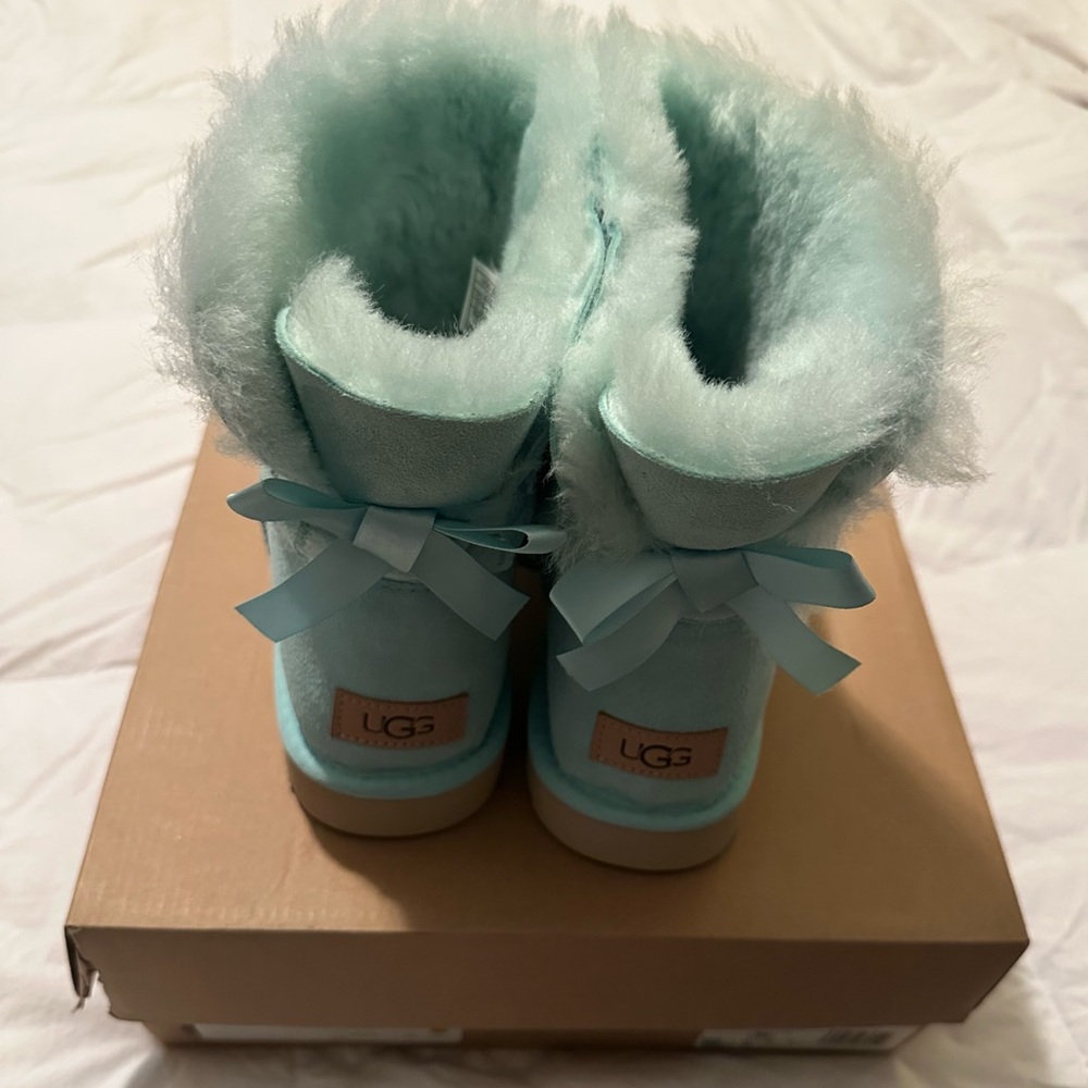 Brand New In Box - Ugg Mini Bailey Bow Boot in Sky/Tiffany Blue Color